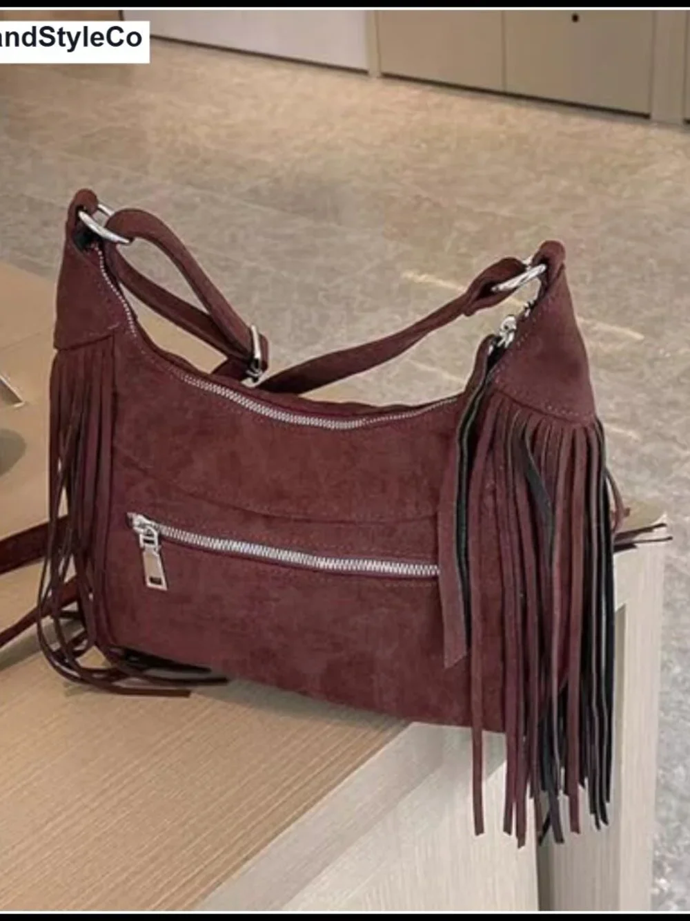 Fringe Hobo Crossbody Bag Vegan Suede Tassel Shoulder Purse